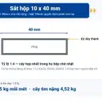 Trang Chủ 16 Tiết diện sắt hộp 10x40 mm với kích thước hai cạnh và độ dày thành