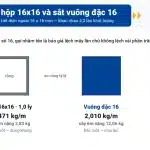 Sắt hộp 16x16 và sắt vuông đặc 16 vẽ cùng tỷ lệ, so khối lượng mỗi mét